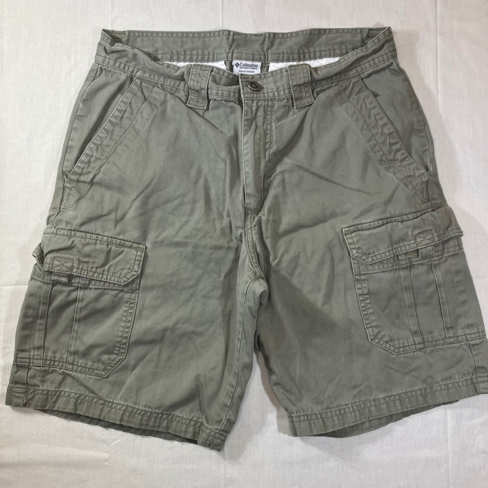 Columbia Mens 32 Cargo Shorts Sage Green Cotton Twill Outdoor Hiking XM8443
